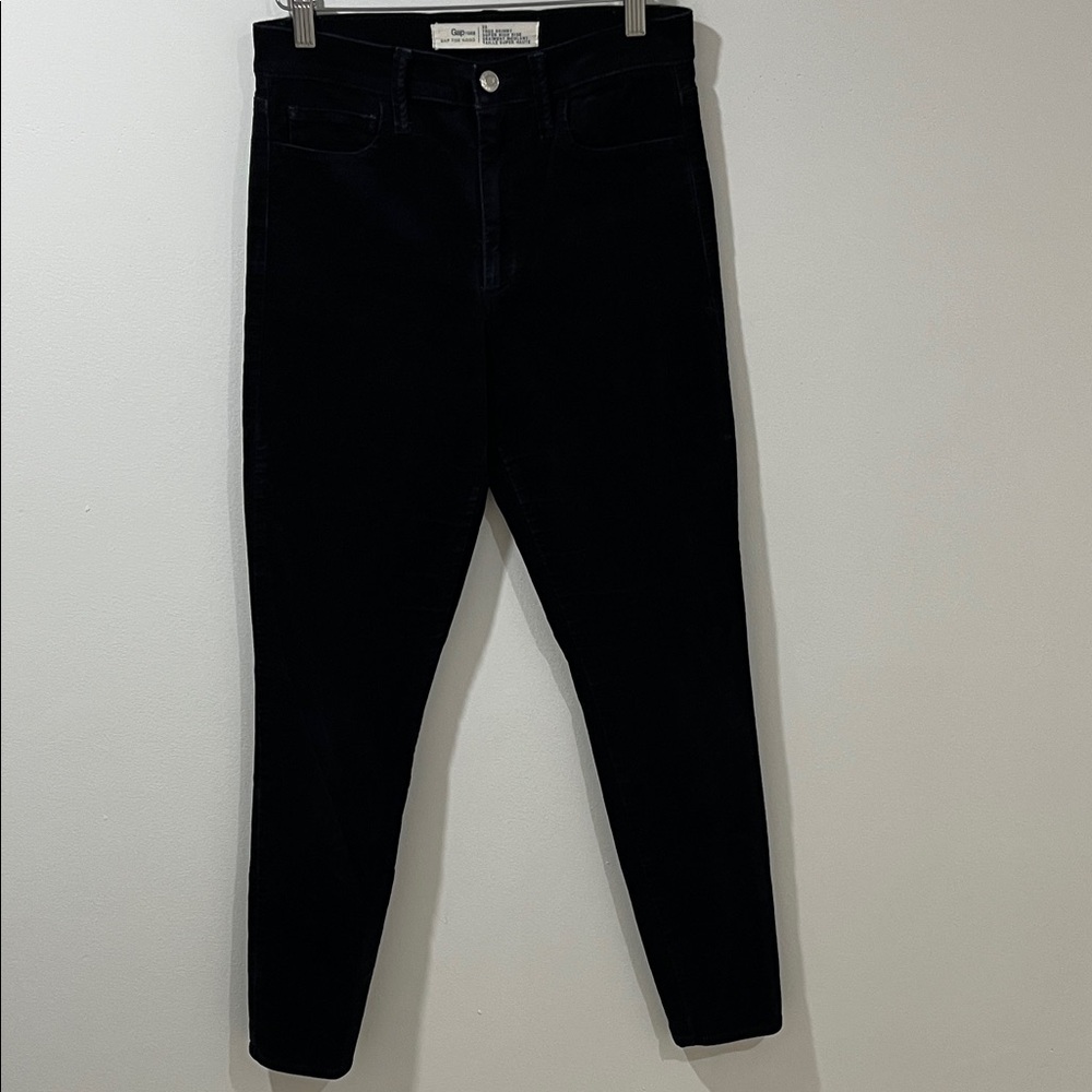 GAP Women’s Velour Skinny Pants 28 Black High Rise Textured Shine EUC